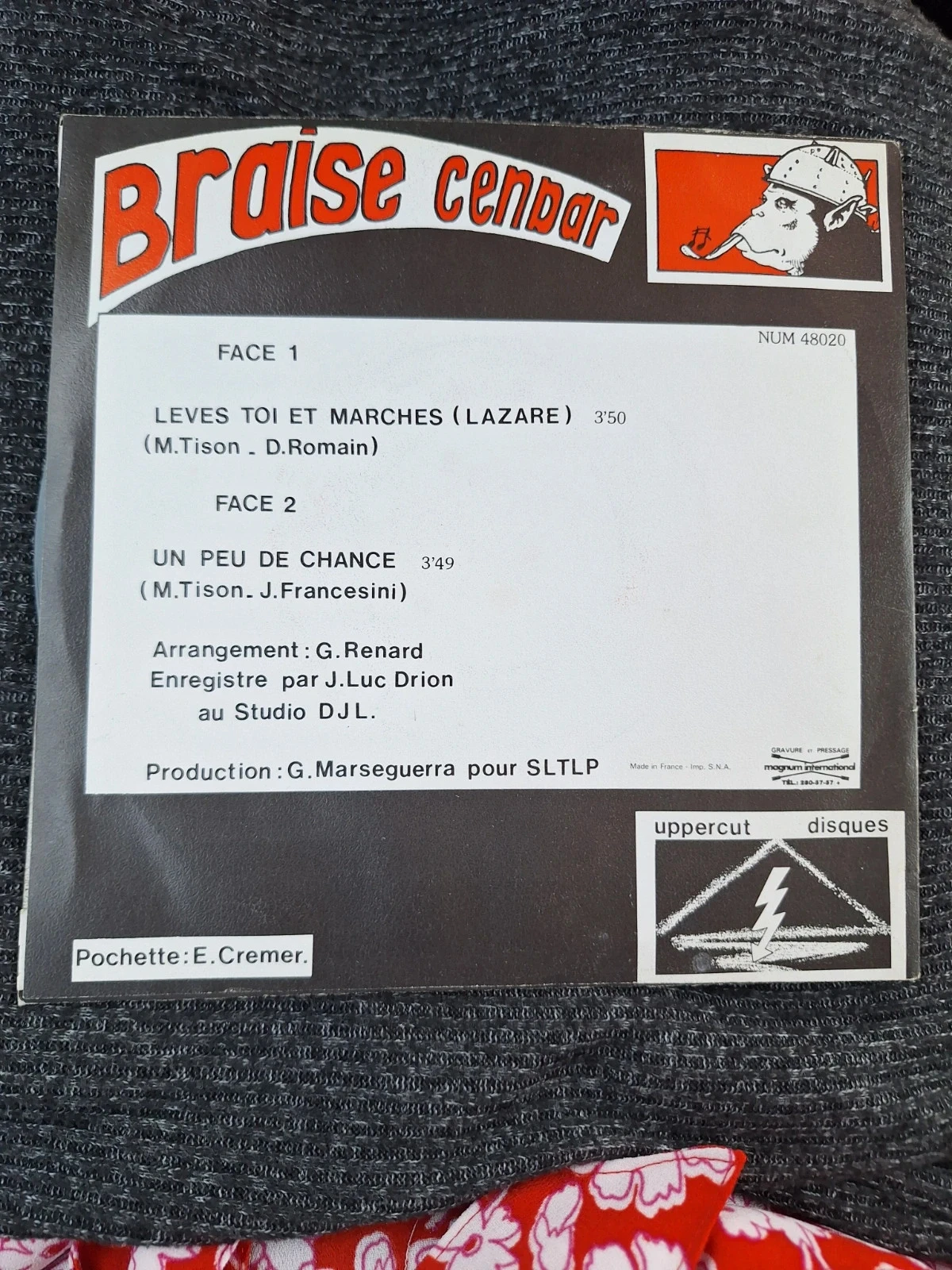Vinil 45T Braise Cendar Lèves-toi et marches (Lazare) 1984 Raro Synth Pop French Wave – photo 2
